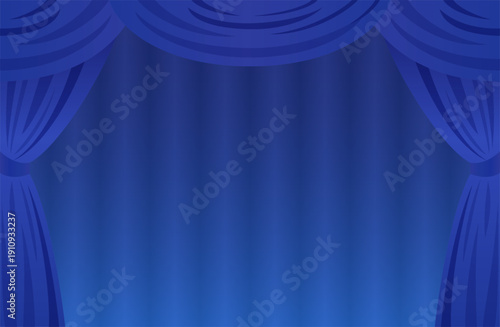 Blue stage curtain background, theater drapery backdrop for performance and event, vector EPS10