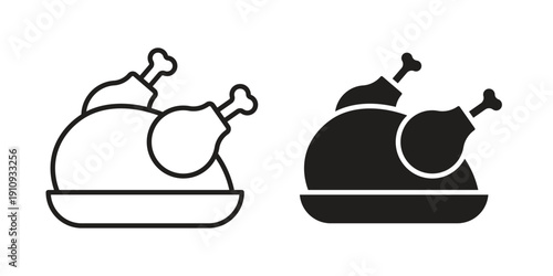 Cooked chicken icon illustrations. Pack of vector icons for ui ux