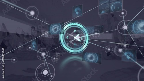 Animation network of network clock moving and network of network clock over using clock
