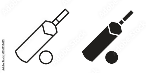 Cricket bat and ball icon illustrations. Pack of vector icons for ui ux