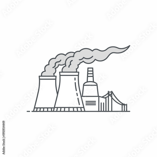 Industrial power plant with smoke stacks emitting vapor into the sky