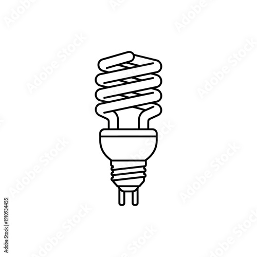A sleek and modern compact fluorescent light bulb depiction in monochrome.