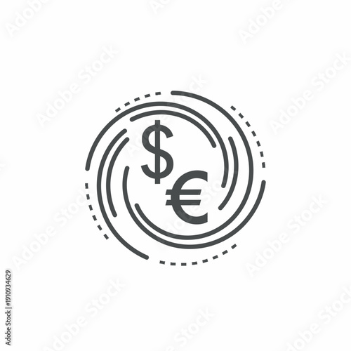 Circular design combining dollar and euro symbols with swirling patterns