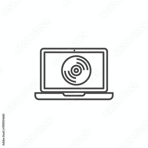 Minimalist illustration of a laptop displaying a loading or buffering icon