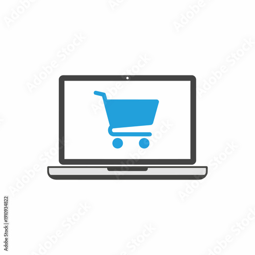 A laptop displaying a shopping cart icon on its screen symbolizing online shopping.