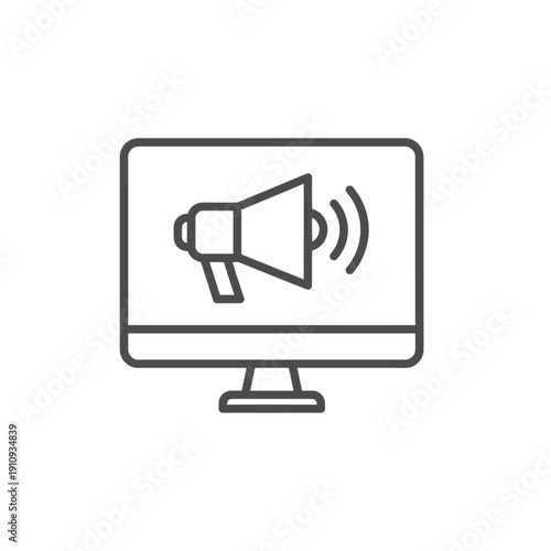 Computer monitor displaying a loudspeaker icon for sound or notification alerts