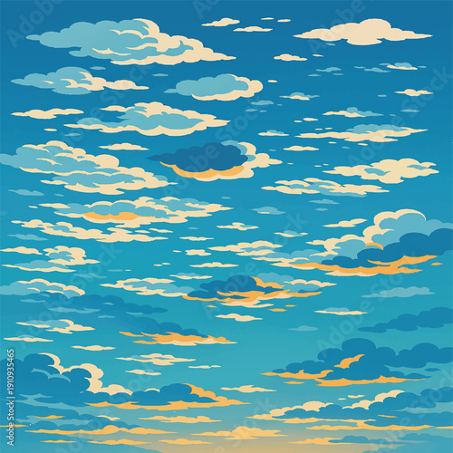 Set of clouds with a shadow on a blue background