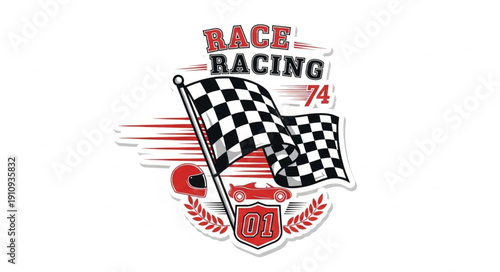 Checkered Racing Flag Badge Logo.