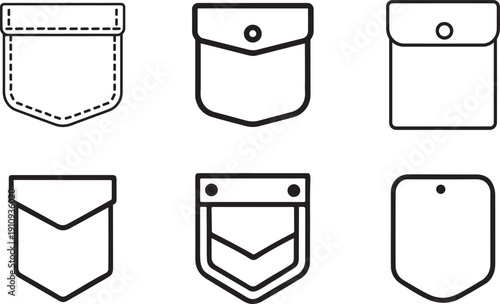Patch pocket style vector line icon set with denim, flap and classic designs