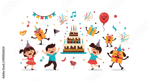 Children Celebrating Birthday Party Fun.