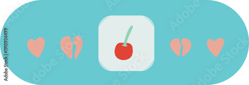 Cute Cherry Pattern Bandage Plaster Line Art Illustration Minimal Kawaii Style