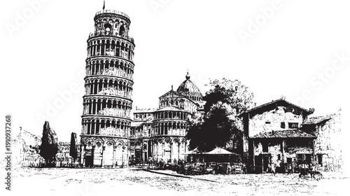 Leaning Tower of Pisa, Italy illustration on a white background. This vector illustration can be used in any size you like for advertising, logos, and other work.