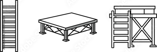 Set of simple line art icons representing construction and access equipment