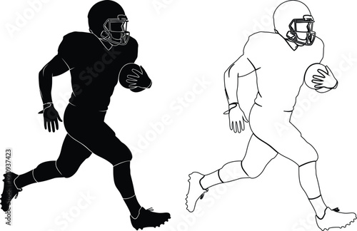 Two football players in action during a game with opposing uniforms.