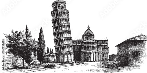 Leaning Tower of Pisa, Italy illustration on a white background. This vector illustration can be used in any size you like for advertising, logos, and other work.