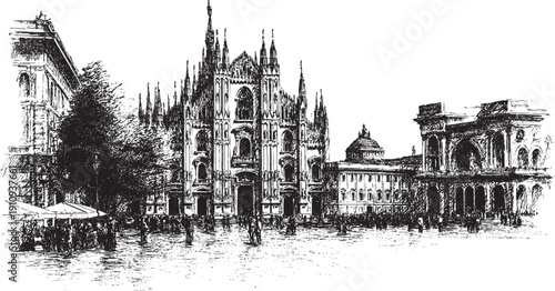 Milan Cathedral, Italy illustration on a white background. This vector illustration can be used in any size you like for advertising, logos, and other work.
