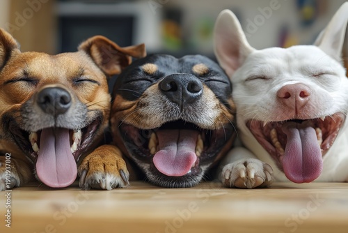 Wallpaper Mural Drei glückliche Hunde liegen nebeneinander mit herausgestreckter Zunge
 Torontodigital.ca