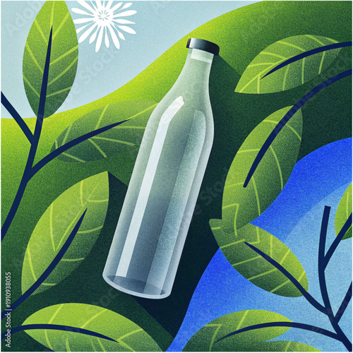 “Transparent Glass Water Bottle in Minimal Commercial Product Photography Style”