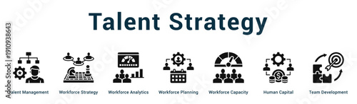 Talent Strategy  Modern and clean web banner illustration vector featuring thematic icons