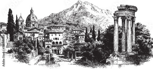 Pompei, Italy illustration on a white background. This vector illustration can be used in any size you like for advertising, logos, and other work.