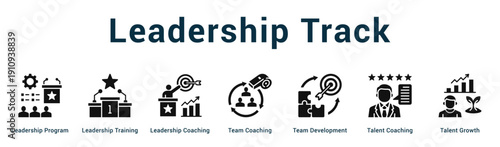 Leadership Track  Modern and clean web banner illustration vector featuring thematic icons