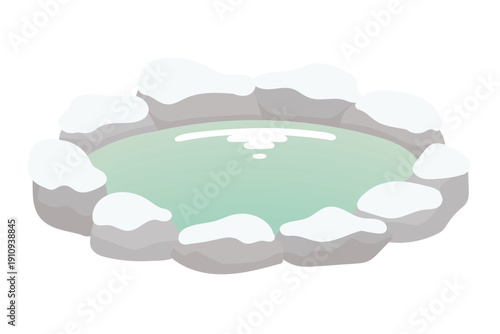 Relaxing Snowy Hot Spring Minimal Illustration