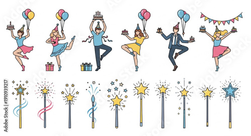 Children Dancing with Balloons and Streamers.