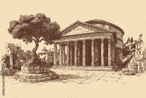 Pompei, Italy illustration in a vintage style. This vector illustration can be used in any size you like for advertising, logos, and other work.