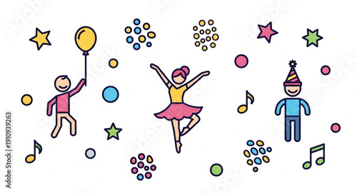 Children Dancing with Music Notes.