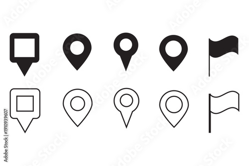 location icon set map pointer pin sign symbol red black outline destination icon place address navigation locator sign vector illustration	