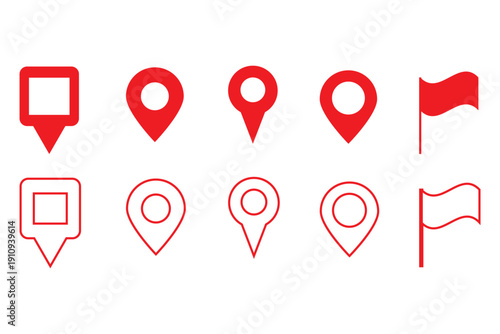 location icon set map pointer pin sign symbol red black outline destination icon place address navigation locator sign vector illustration	