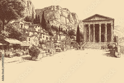 Pompei, Italy illustration in a vintage style. This vector illustration can be used in any size you like for advertising, logos, and other work.