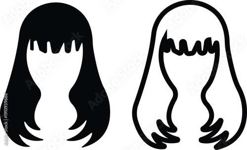 Hairstyle Flat Line Style Vector Icon Set, Woman Haircut Symbol Collection and Beauty Salon Outline Graphic Group Featuring Black Female Hairstyle, Hairdo and Coiffure