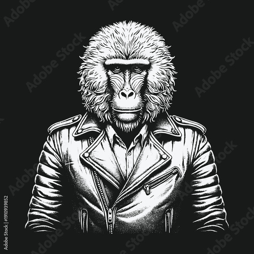 Baboon Biker: A Bold and Stylish Ape Portrait.