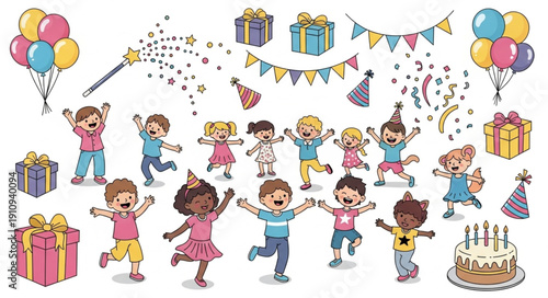 Children Celebrating Birthday Party Joyfully.