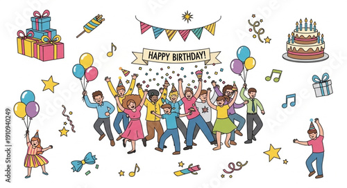 Children Celebrating Birthday Party Together.