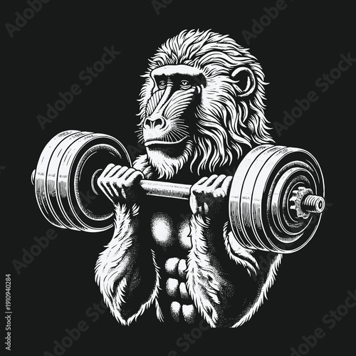 Monkey Powerlifter: Intense Focus on Weightlifting Strength Training and Fitness.