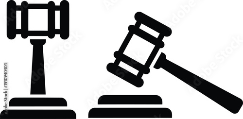 Judge Gavel And Auction Hammer Vector Icon Silhouette For Law And Justice