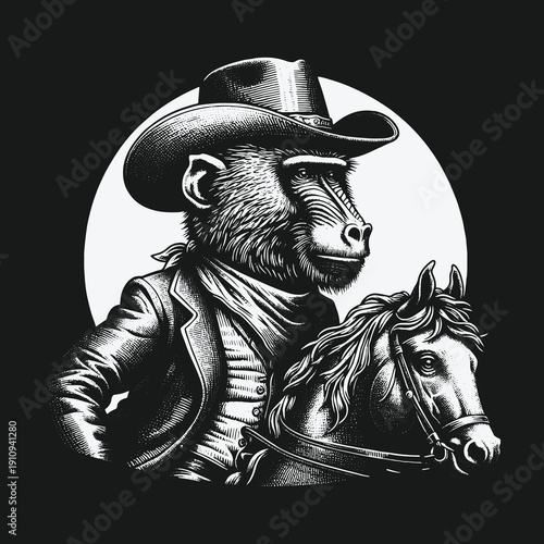 Monkey Cowboy: A Wild West Portrait of a Baboon Rider.
