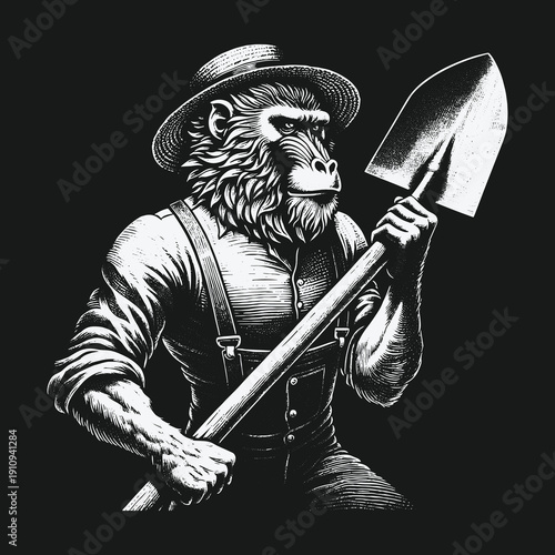 Ape Laborer: A Detailed Illustration of a Working Gorilla.