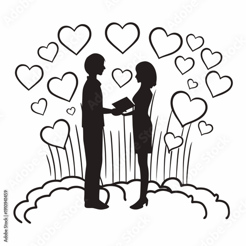 Vector illustration of a loving man and woman with a heart symbol representing romance and togetherness