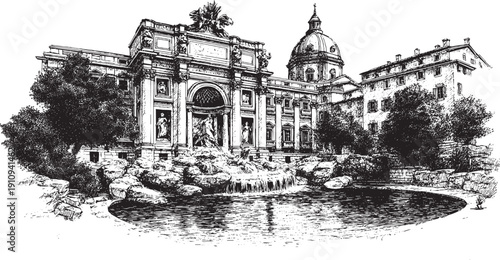 Trevi Fountain, Rome, Italy illustration on a white background. This vector illustration can be used in any size you like for advertising, logos, and other work.
