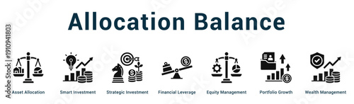 Allocation Balance  Modern and clean web banner illustration vector featuring thematic icons