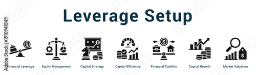 Leverage Setup  Modern and clean web banner illustration vector featuring thematic icons