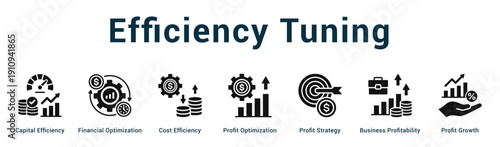 Efficiency Tuning  Modern and clean web banner illustration vector featuring thematic icons