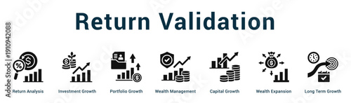 Return Validation  Modern and clean web banner illustration vector featuring thematic icons