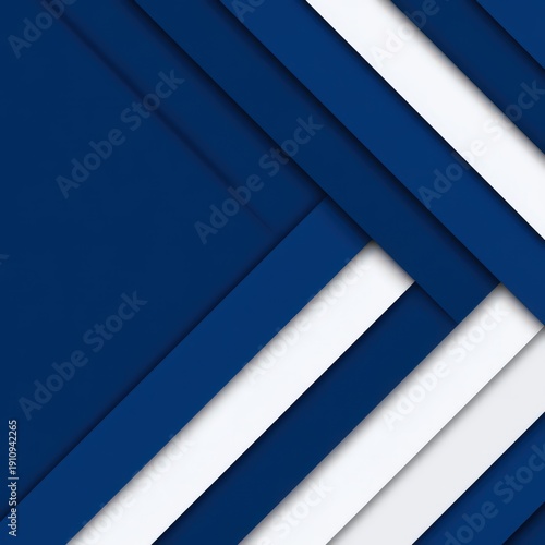 A geometric composition of layered blue and white shapes, creating a modern and dynamic visual effect.