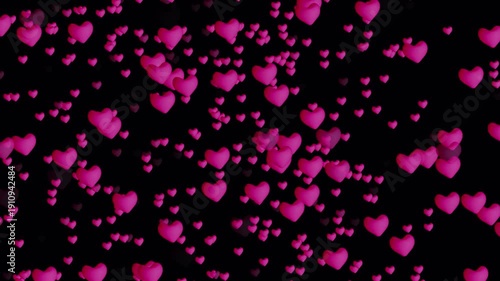 Valentine pink heart shapes floating on blackground