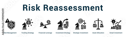 Risk Reassessment  Modern and clean web banner illustration vector featuring thematic icons