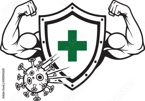 Strong shield protects against coronavirus with medical cross symbol